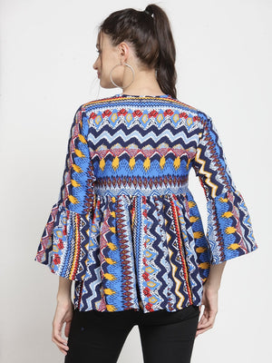 ZARVEY Casual Bell Sleeve Printed Women Multicolor Top