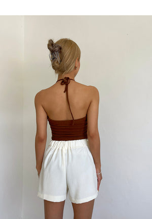 Casual Sleeveless Solid Women Brown Top