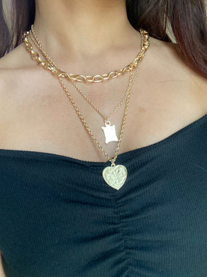 Jewellery 3 Layered Chain with Heart and pillow Lockets