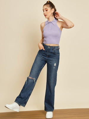 TANDUL  Casual Regular Sleeves Solid Women Purple Top