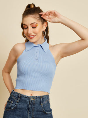 TANDUL  Casual Regular Sleeves Solid Women Blue Top