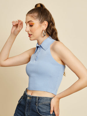 TANDUL  Casual Regular Sleeves Solid Women Blue Top