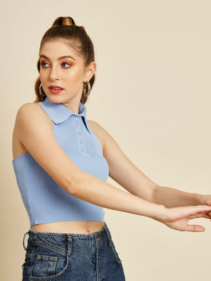 TANDUL  Casual Regular Sleeves Solid Women Blue Top