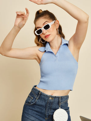 TANDUL  Casual Regular Sleeves Solid Women Blue Top