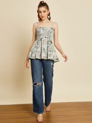 TANDUL  Casual Regular Sleeves Printed Women Multicolor Top