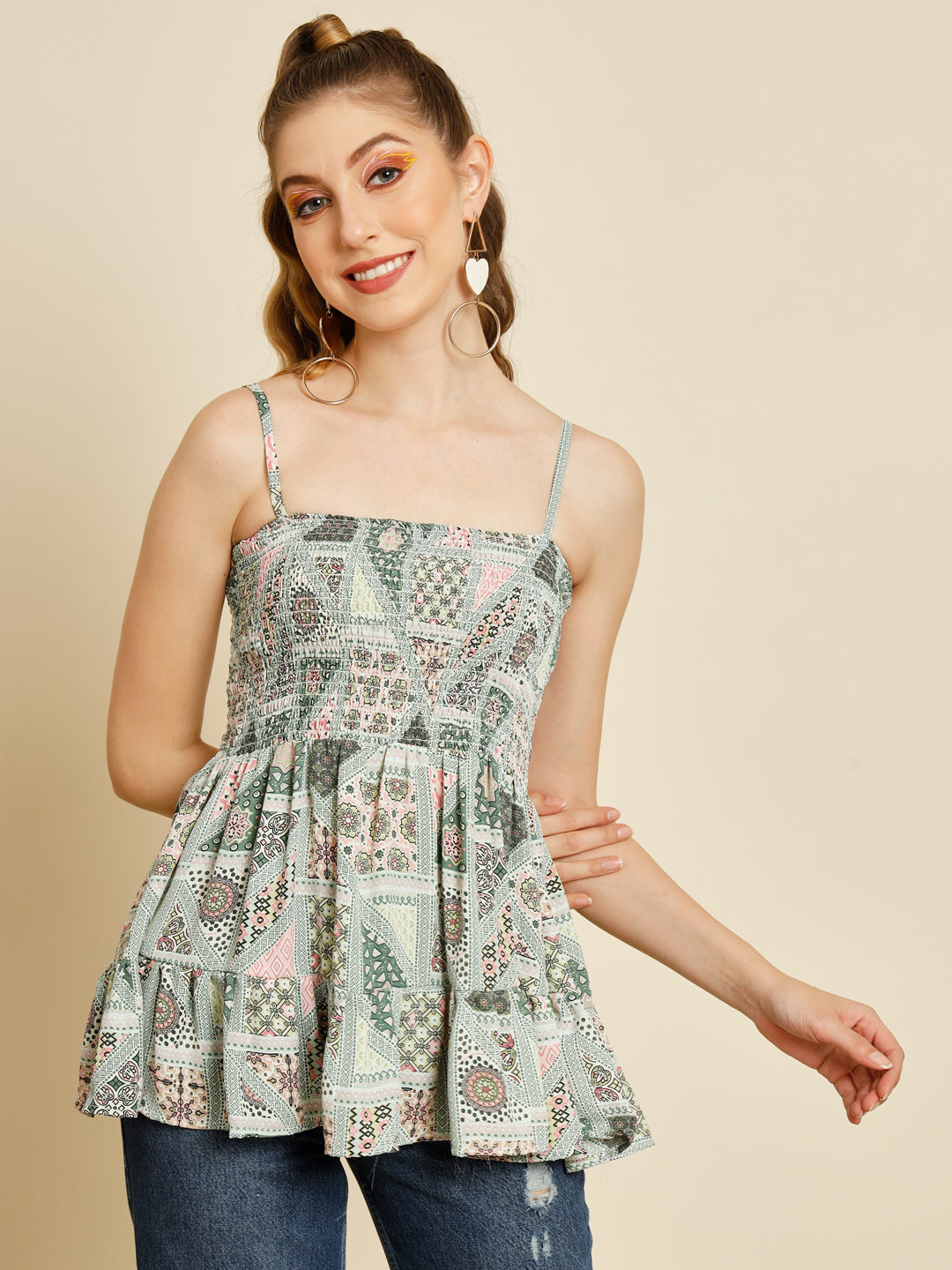TANDUL  Casual Regular Sleeves Printed Women Multicolor Top