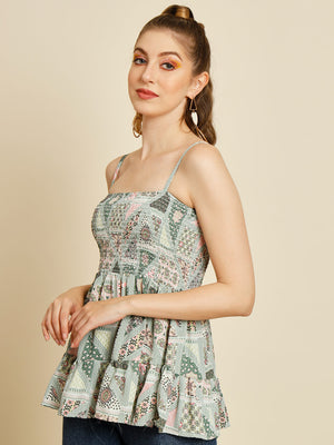 TANDUL  Casual Regular Sleeves Printed Women Multicolor Top
