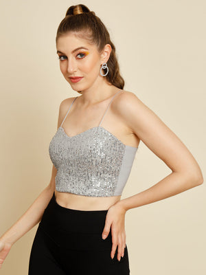 TANDUL  Casual Regular Sleeves Solid Women Grey Top