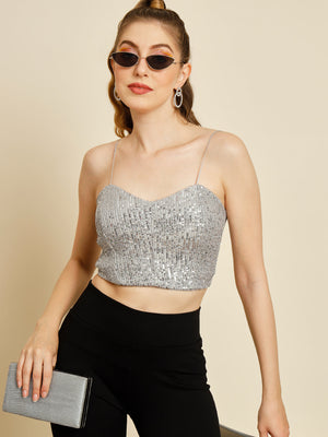 TANDUL  Casual Regular Sleeves Solid Women Grey Top