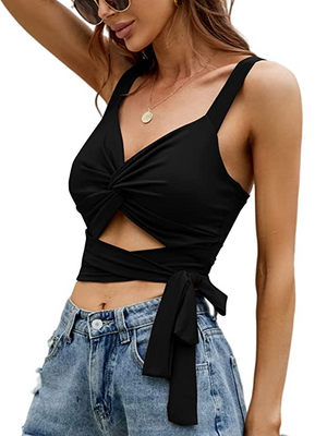 TANDUL  Casual Sleeveless Solid Women Black Top