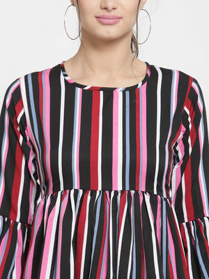 ZARVEY Casual Bell Sleeve Striped Women Multicolor Top