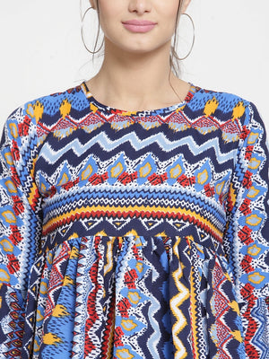 ZARVEY Casual Bell Sleeve Printed Women Multicolor Top