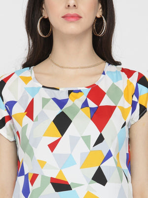 ZARVEY Casual Regular Sleeve Printed, Geometric Print Women Multicolor Top