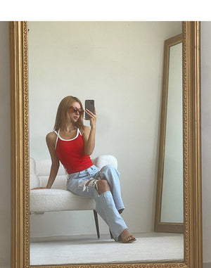 TANDUL Casual Sleeveless Solid Women Red Top