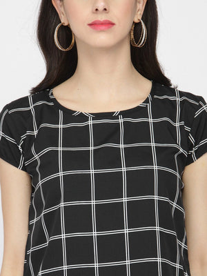 ZARVEY Casual Regular Sleeve Checkered Women Black Top