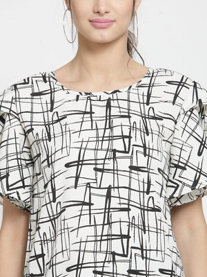 ZARVEY Casual Ruffled Sleeve Printed Women Multicolor Top