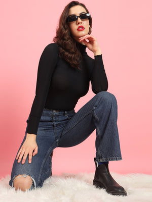 TANDUL  Women Solid High Neck Black Sweater