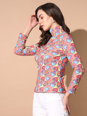 TANDUL Women Printed High Neck Multicolor Sweater