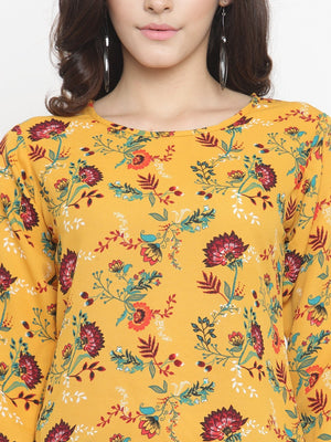 ZARVEY Casual 3/4 Sleeve Floral Print Women Multicolor Top