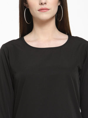 ZARVEY Casual Bell Sleeve Solid Women Black Top