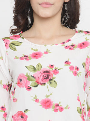 ZARVEY Casual 3/4 Sleeve Floral Print Women Multicolor Top