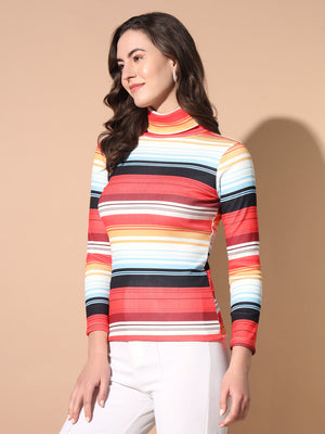 TANDUL Women Printed High Neck Multicolor Sweater