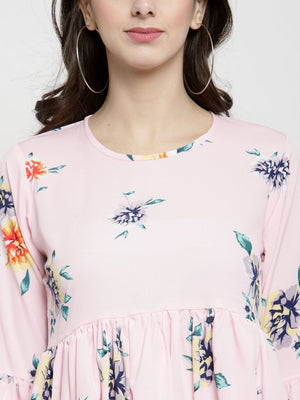 ZARVEY Casual Bell Sleeve Floral Print Women Multicolor Top