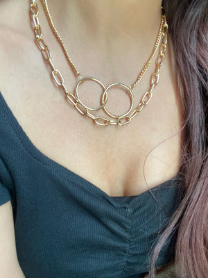 JEWEL Double Layered Chain With Doube Ring Locket