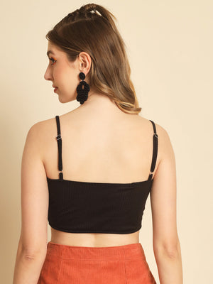 TANDUL Casual Sleeveless Solid Women Black Top