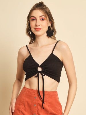 TANDUL Casual Sleeveless Solid Women Black Top