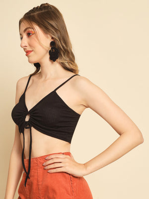 TANDUL Casual Sleeveless Solid Women Black Top