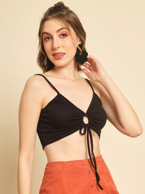 TANDUL Casual Sleeveless Solid Women Black Top