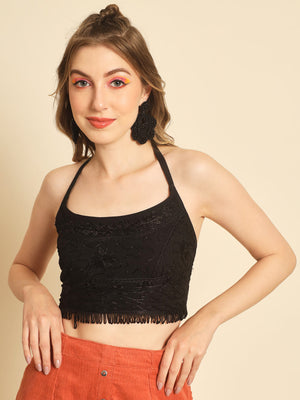 TANDUL Casual Sleeveless Solid Women Black Top