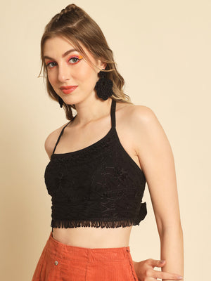 TANDUL Casual Sleeveless Solid Women Black Top