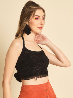TANDUL Casual Sleeveless Solid Women Black Top