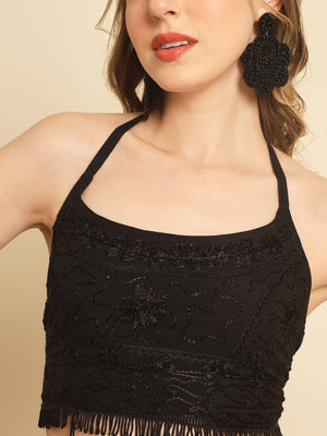 TANDUL Casual Sleeveless Solid Women Black Top