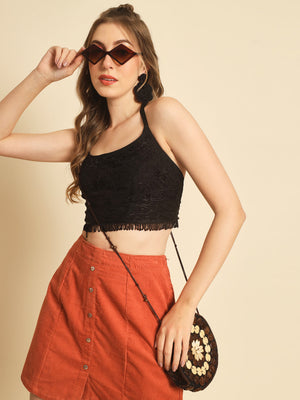 TANDUL Casual Sleeveless Solid Women Black Top