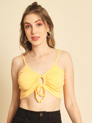 TANDUL Casual Sleeveless Solid Women Yellow Top