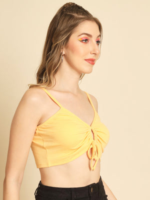 TANDUL Casual Sleeveless Solid Women Yellow Top
