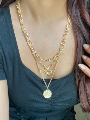 JEWEL Coin And Butterfly Layered Chain