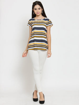 ZARVEY Casual Short Sleeve Striped Women Multicolor Top