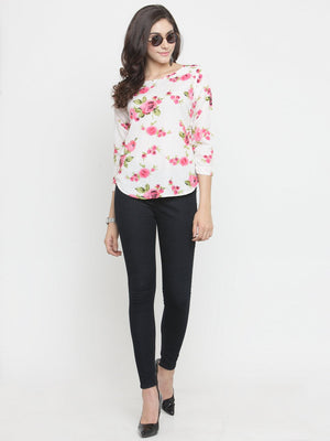 ZARVEY Casual 3/4 Sleeve Floral Print Women Multicolor Top