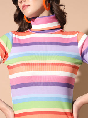 TANDUL Women Printed High Neck Multicolor Sweater