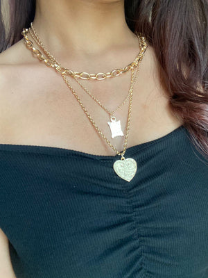 Jewellery 3 Layered Chain with Heart and pillow Lockets
