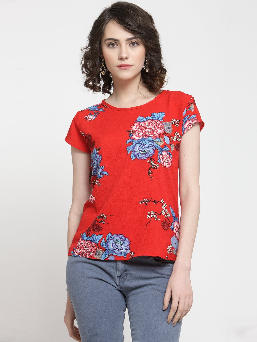 ZARVEY Casual Regular Sleeve Printed Women Red Top