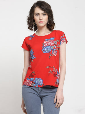 ZARVEY Casual Regular Sleeve Printed Women Red Top