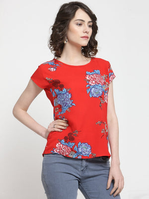 ZARVEY Casual Regular Sleeve Printed Women Red Top