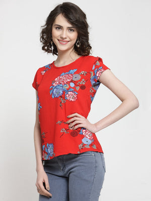 ZARVEY Casual Regular Sleeve Printed Women Red Top