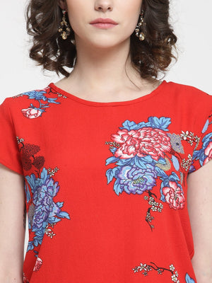 ZARVEY Casual Regular Sleeve Printed Women Red Top