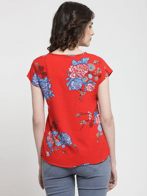 ZARVEY Casual Regular Sleeve Printed Women Red Top
